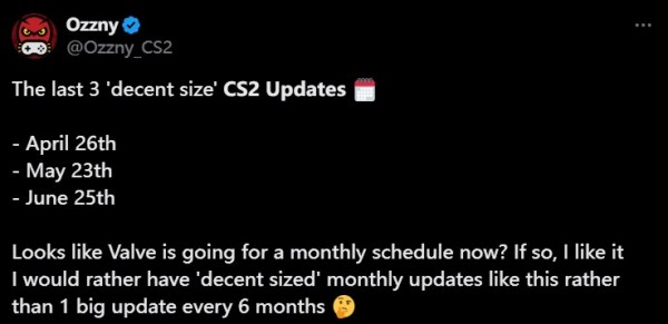CS玩家发现V社或推行月度更新计划