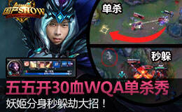 国产SHOW：五五开30血WQA单杀秀 分身秒躲劫大招