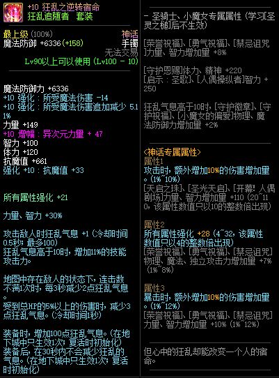 DNF狂乱追随者套装属性展示 100级史诗首饰