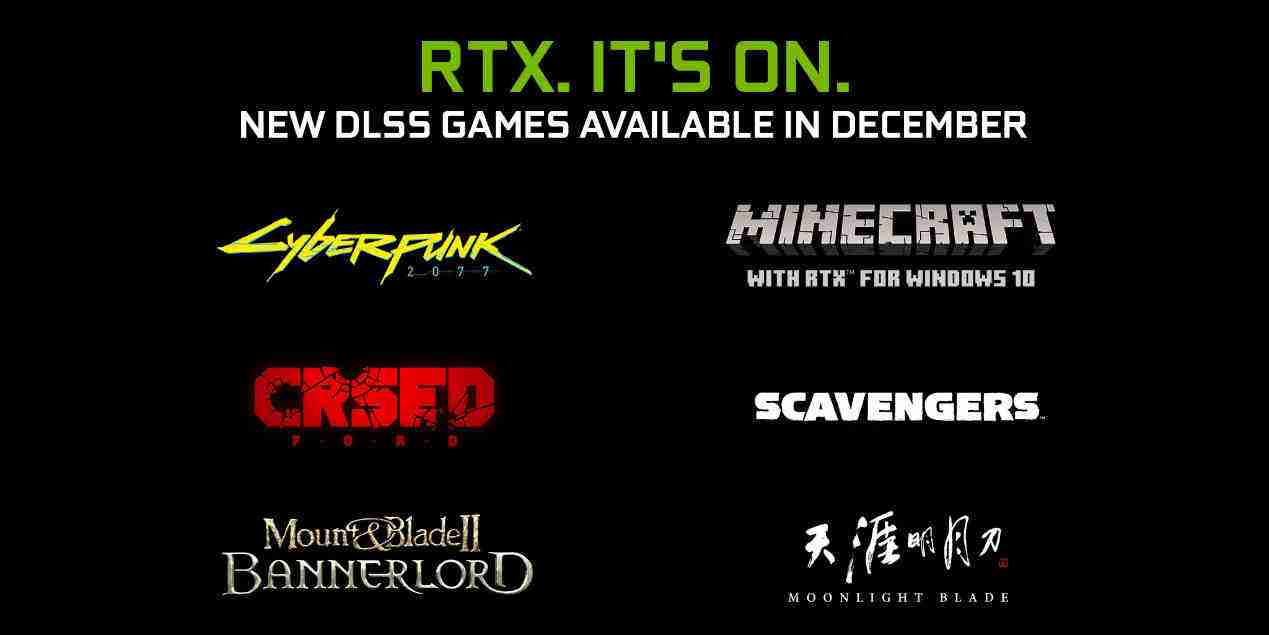 4款全新游戏添加DLSS支持，《我的世界》（Minecraft）正式支持RTX，《赛博朋克2077》即将发布!
