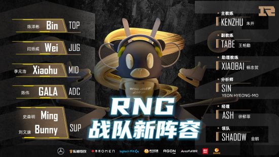 《英雄联盟》RNG新赛季大名单公布：Mid虎归位、上单Bin