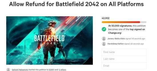 即将达标 已有4万人在《战地2042》退款请愿书签名