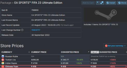 《FIFA 23》国区终极版售价回调 重回418元