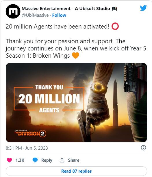 《全境封锁2》6月8日上线新DLC 为感谢2000万玩家们的热情