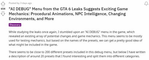 《GTA6》NPC将记住玩家的所作所为 包括动物都将更加智能