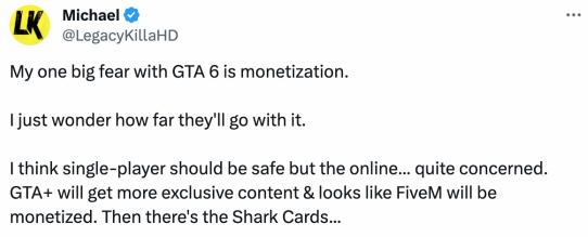 《GTA6》或将通过RP内容盈利 玩家表示单人游戏才是R星的全部