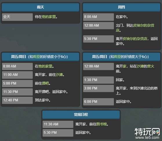 星露谷物语亚历克斯在哪 亚历克斯日程表介绍