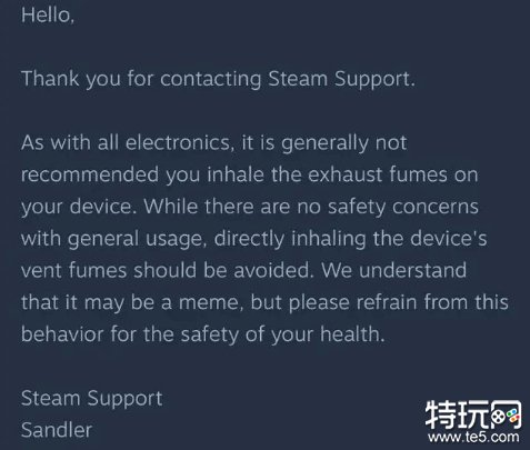 V社建议玩家不要吸入SteamDeck的废气