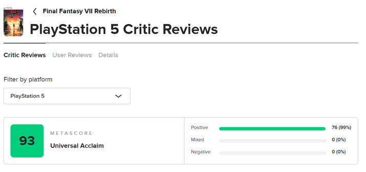 《最终幻想7：重生》媒体评分解禁 IGN90分