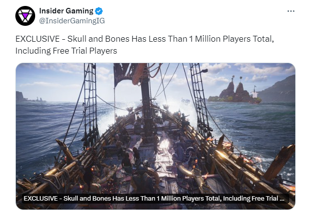 《碧海黑帆》玩家数未达到100万 包括免费试玩玩家