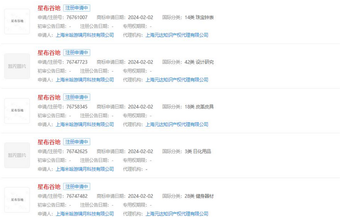 米哈游注册新商标“星布谷地” 疑是模拟经营游戏