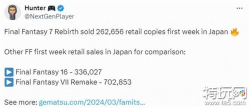 《最终幻想7：重生》虽夺得销量榜首 但首发销量却不及FF16