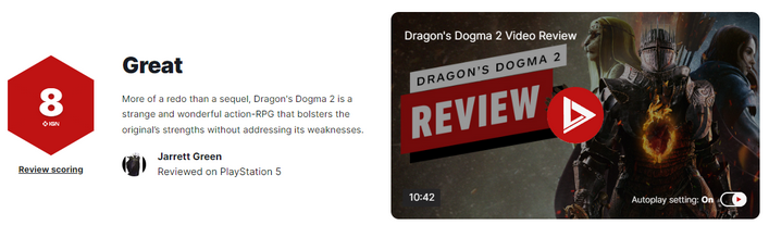 《龙之信条2》IGN评8分 奇妙的ARPG游戏