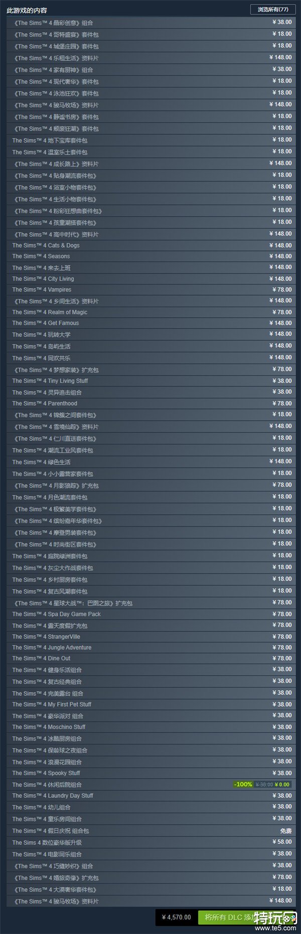 《模拟人生4》Steam免费游玩 购买所有DLC需4570元